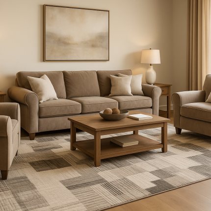 a living room with a couch and a coffee table