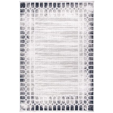 Boutique-02 cream and navy rug with arched geometric pattern and soft texture