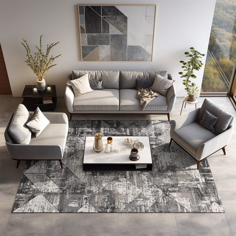 a living room with a couch and chairs