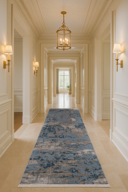 Azura-02 Urban Abstract in Cool Blues and Neutrals runner rug