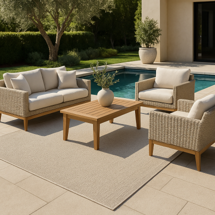 a patio furniture with a pool