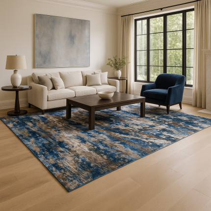 Abstract rug in blue and brown – Emra-01 Collection