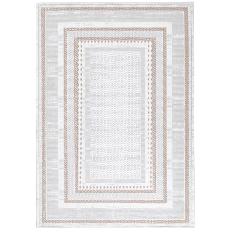 Full top-down view of Boutique-05 rug featuring concentric bordered layers with textured café details